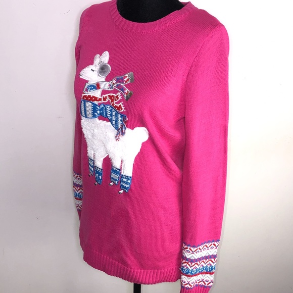 Maggie & Zoe Pink Llama Sweater ~Large US 14 - Picture 7 of 16